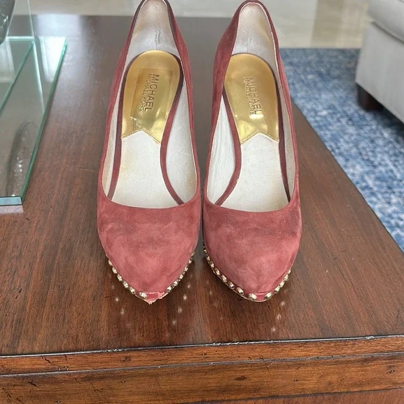 Michael Kors burgundy suede gold studded pumps - Picture 6 of 6